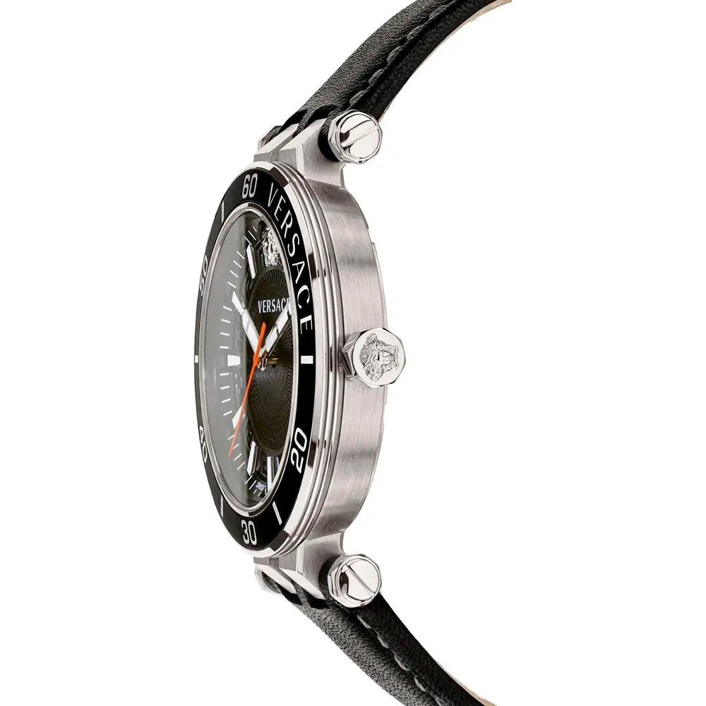 Versace Greca Sport Quartz Black Dial Black Leather Strap Watch For Men - VEZ300221 Buy Now By Versace