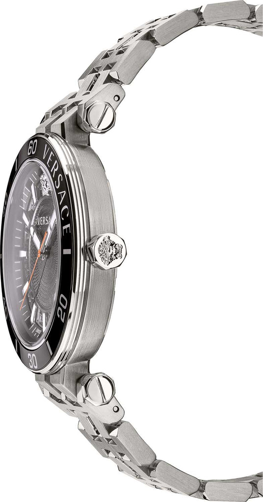 Versace Greca Sport Quartz Black Dial Silver Steel Strap Watch For Men - VEZ300321 Buy Now By Versace