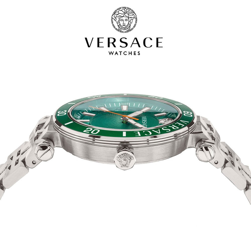 Versace Greca Sport Quartz Green Dial Silver Steel Strap Watch For Men - VEZ300421 Buy Now By Versace