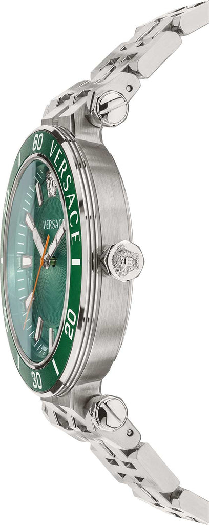 Versace Greca Sport Quartz Green Dial Silver Steel Strap Watch For Men - VEZ300421 Buy Now By Versace