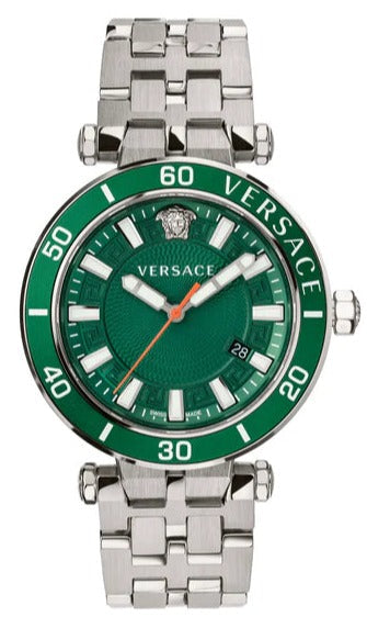 Versace Greca Sport Quartz Green Dial Silver Steel Strap Watch For Men - VEZ300421 Buy Now By Versace