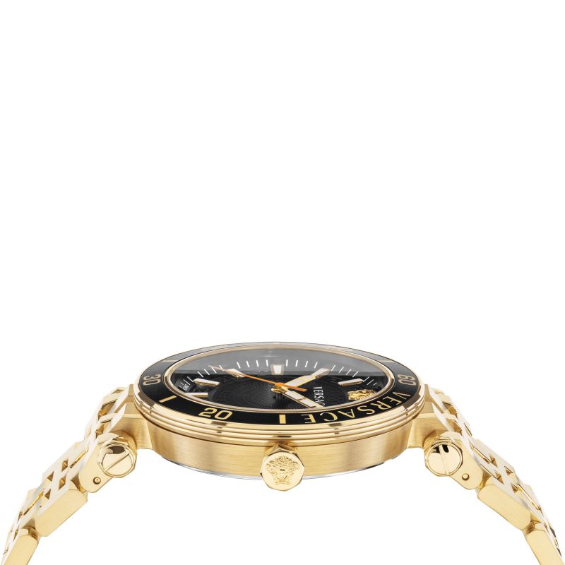 Versace Greca Sport Quartz Black Dial Gold Steel Strap Watch for Men - VEZ300721 Buy Now By Versace