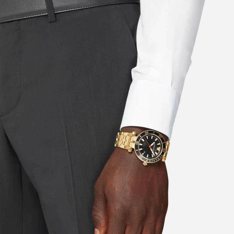 Versace Greca Sport Quartz Black Dial Gold Steel Strap Watch for Men - VEZ300721 Buy Now By Versace
