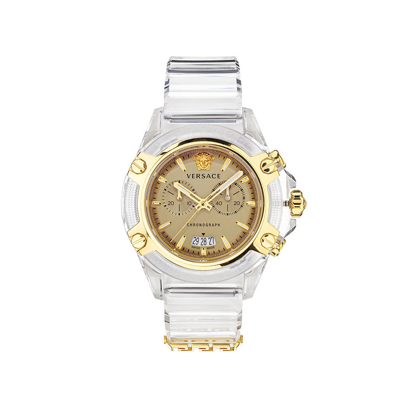 Versace Icon Active Chronograph Gold Dial White Silicone Strap Watch for Men - VEZ700121 Buy Now By Versace
