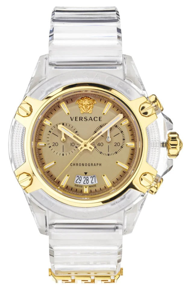 Versace Icon Active Chronograph Gold Dial White Silicone Strap Watch for Men - VEZ700121 Buy Now By Versace