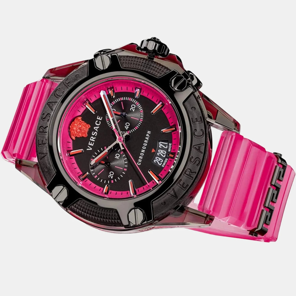 Versace Icon Active Chronograph Quartz Black Dial Pink Rubber Strap Watch For Men - VEZ700221 Buy Now By Versace