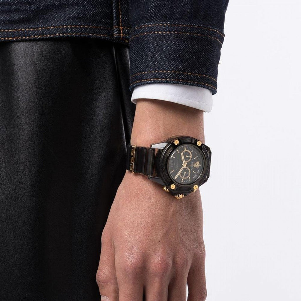 Versace Icon Active Chronograph Black Dial Black Steel Strap Watch for Men - VEZ700421 Buy Now By Versace