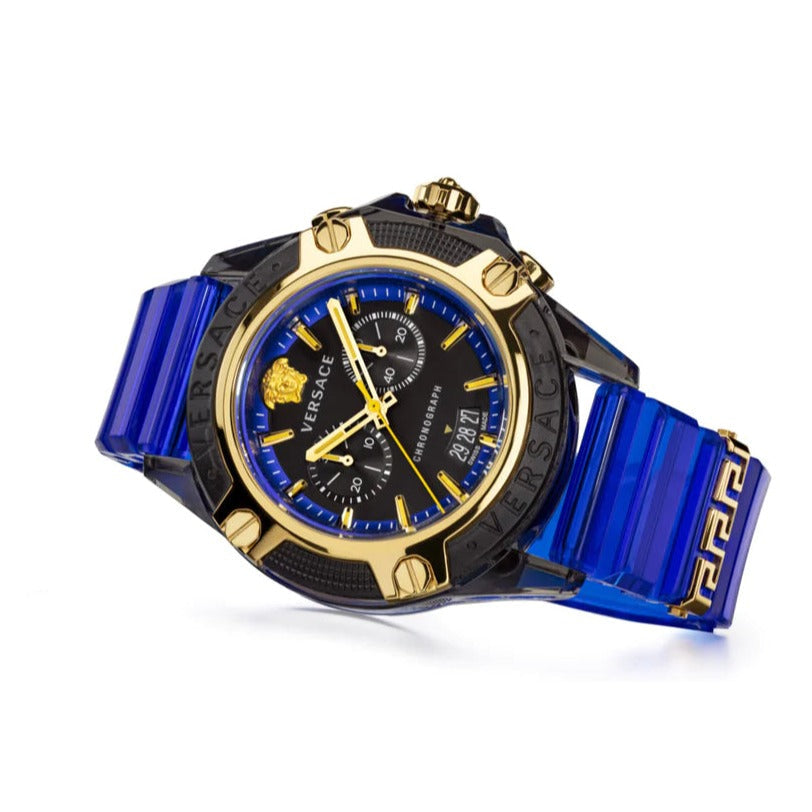 Versace Icon Active Chronograph Black Dial Blue Rubber Strap Watch For Men VEZ700521 Buy Now By Versace