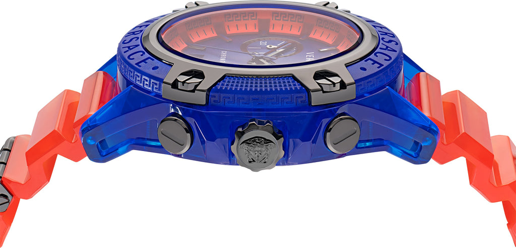 Versace Icon Active Chronograph Quartz Blue Dial Orange Rubber Strap Watch For Men - VEZ700922 Buy Now By Versace