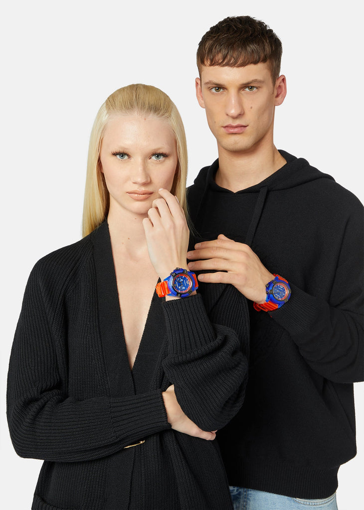 Versace Icon Active Chronograph Quartz Blue Dial Orange Rubber Strap Watch For Men - VEZ700922 Buy Now By Versace