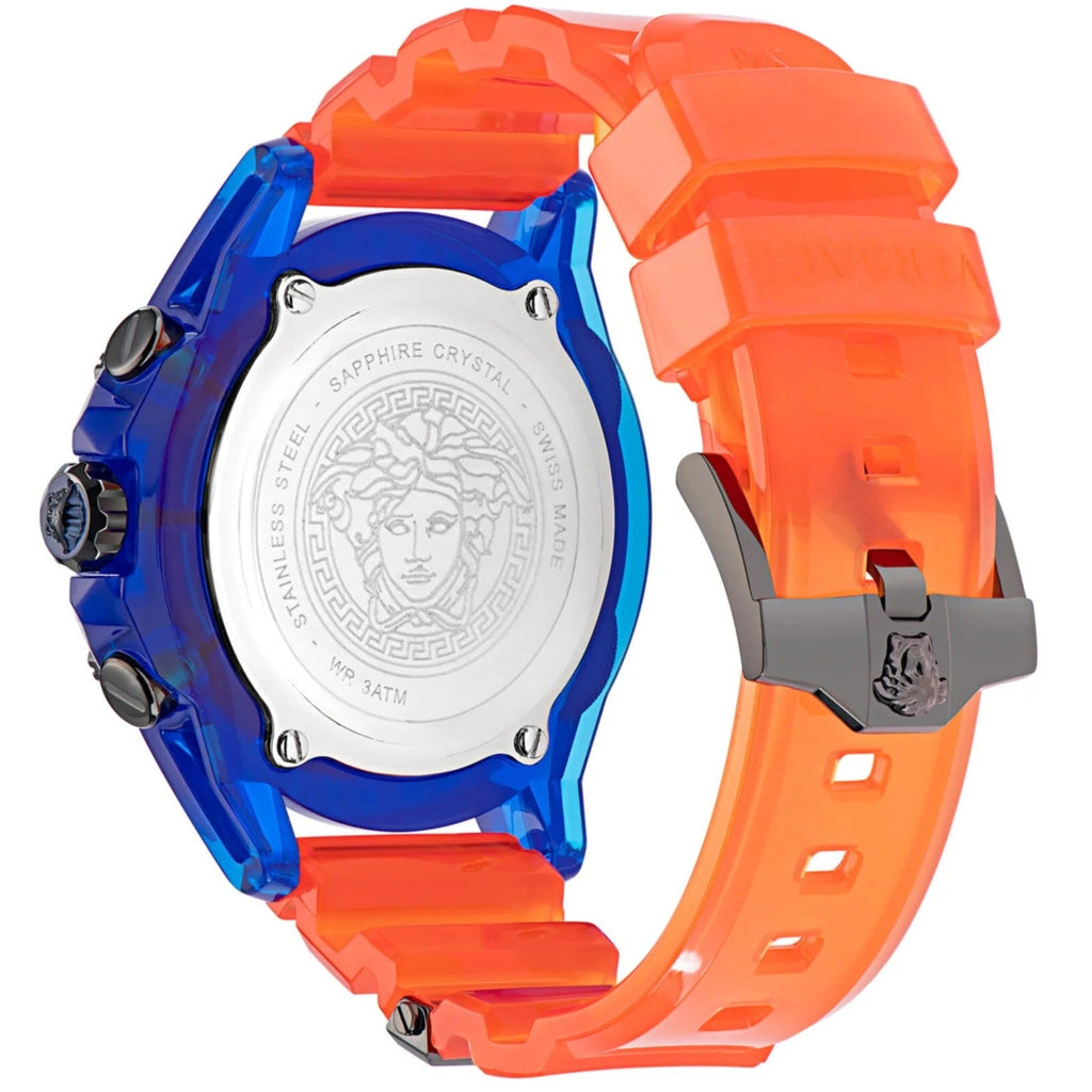 Versace Icon Active Chronograph Quartz Blue Dial Orange Rubber Strap Watch For Men - VEZ700922 Buy Now By Versace