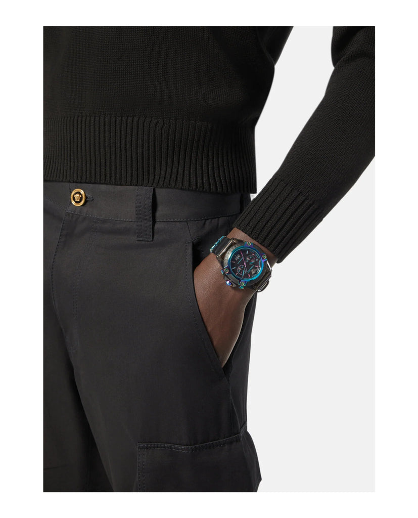 Versace Icon Active Chronograph Quartz Black Dial Black Steel Strap Watch For Men - VEZ701022 Buy Now By Versace