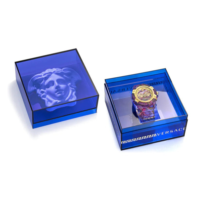 Versace Icon Active Chronograph Quartz Gold Dial Red Leather Strap Watch For Men - VEZ701222 Buy Now By Versace