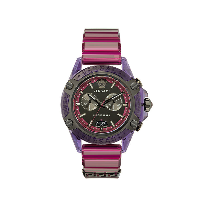 Versace Icon Active Chronograph Black Dial Purple Rubber Strap Watch For Men - VEZ701423 Buy Now By Versace