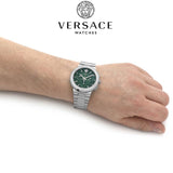 Versace Grace Chronograph Quartz Green Dial Silver Steel Strap Watch For Men - VEZ900121 Buy Now By Versace