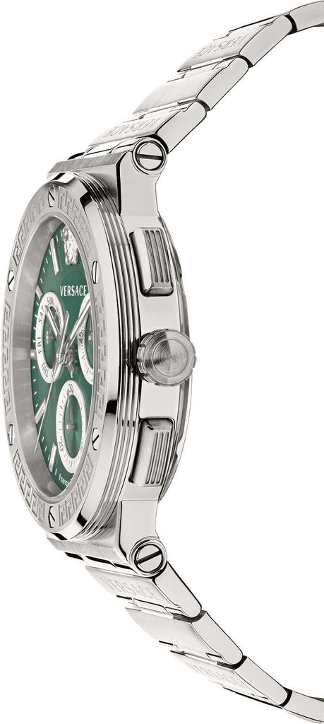 Versace Grace Chronograph Quartz Green Dial Silver Steel Strap Watch For Men - VEZ900121 Buy Now By Versace