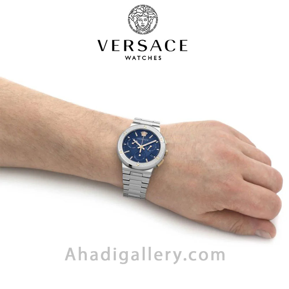 Versace Greca Quartz Blue Dial Silver Steel Strap Watch For Men - VEZ900221 Buy Now By Versace
