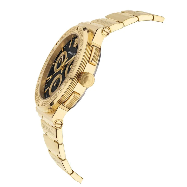 Versace Greca Chronograph Black Dial Gold Steel Strap Watch For Men - VEZ900421 Buy Now By Versace