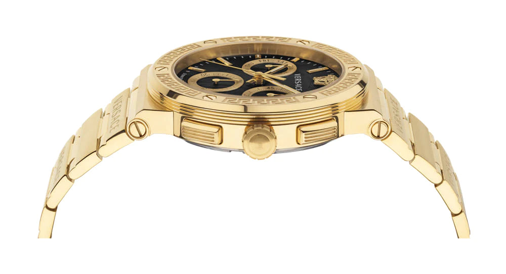 Versace Greca Chronograph Black Dial Gold Steel Strap Watch For Men - VEZ900421 Buy Now By Versace