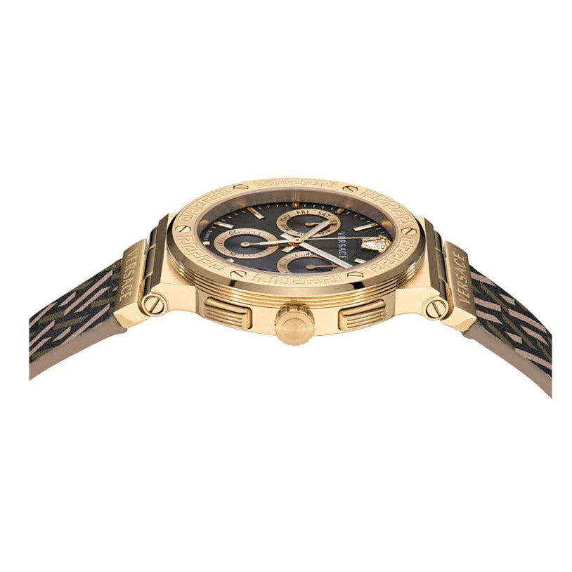 Versace Greca Chronograph Black Dial Brown Leather Strap Watch For Men - VEZ900621 Buy Now By Versace