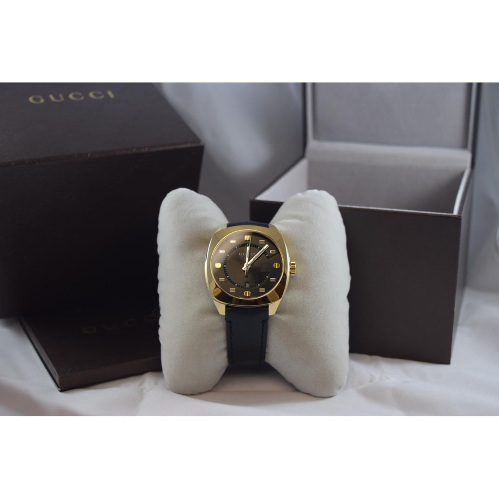 Gucci GG2570 Black Dial Black Leather Strap Watch For Men - YA142310 Buy Now By Gucci