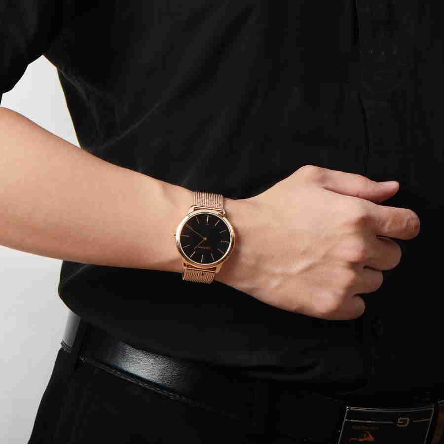 Calvin Klein Minimal Black Dial Rose Gold Mesh Bracelet Watch for Men - K3M2162Y Buy Now By Calvin Klein