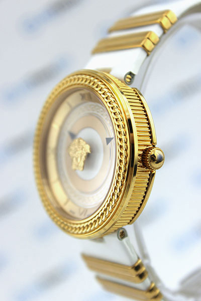 Versace V Metal Icon Gold Dial White & Gold Strap Watch for Women - VLC040014 Buy Now By Versace