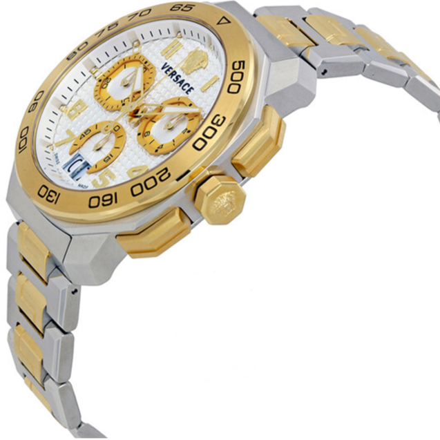 Versace Dylos Chronograph Silver Dial Two Tone Steel Strap Watch for Men - VQC030015 Buy Now By Versace