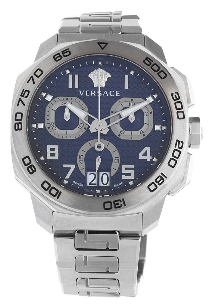 Versace Dylos Chronograph Blue Dial Silver Steel Strap Watch for Men - VQC090016 Buy Now By Versace