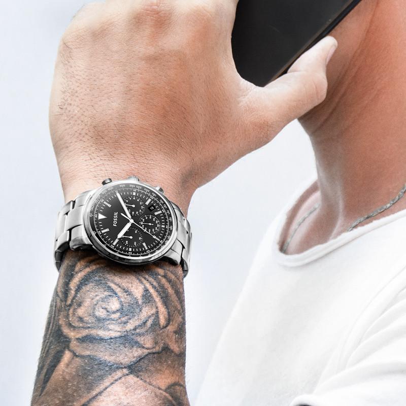 Fossil Goodwin Chronograph Black Dial Silver Steel Strap Watch for Men - FS5412 Buy Now By Fossil