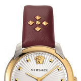 Versace Audrey Quartz Silver Dial Red Leather Strap Watch for Women - VELR00219 Buy Now By Versace