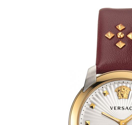 Versace Audrey Quartz Silver Dial Red Leather Strap Watch for Women - VELR00219 Buy Now By Versace