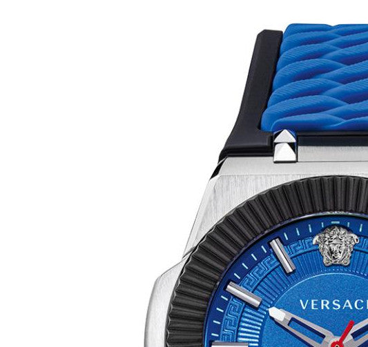 Versace Chain Reaction Quartz Blue Dial Blue & Black Leather Strap Watch for Men - VEDY00119 Buy Now By Versace