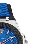 Versace Chain Reaction Quartz Blue Dial Blue & Black Leather Strap Watch for Men - VEDY00119 Buy Now By Versace