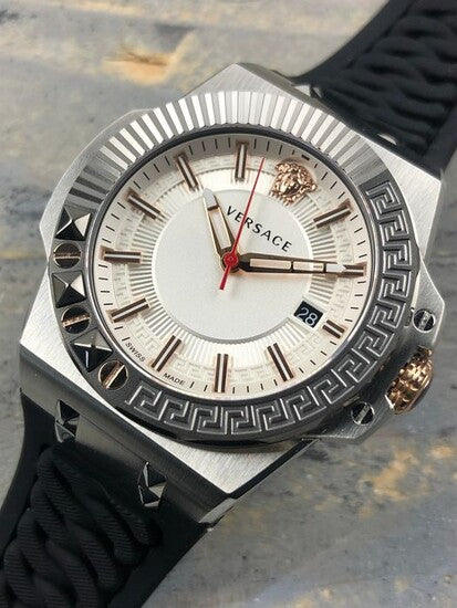 Versace Chain Reaction Quartz White Dial Black Rubber Strap Watch for Men - VEDY00219 Buy Now By Versace