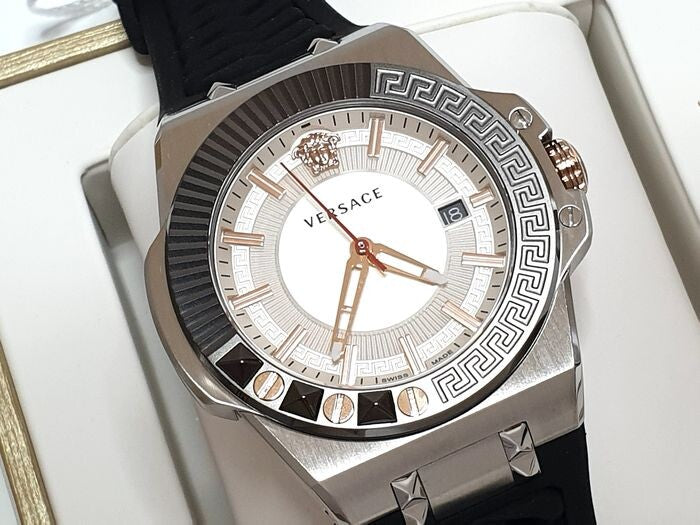 Versace Chain Reaction Quartz White Dial Black Rubber Strap Watch for Men - VEDY00219 Buy Now By Versace