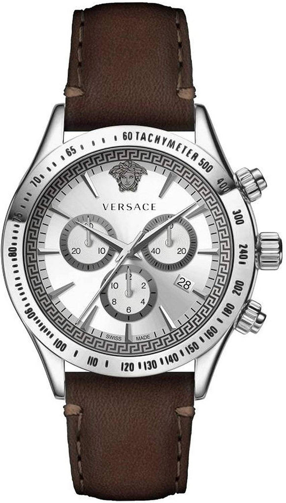 Versace Classic Chronograph Quartz Silver Dial Brown Leather Strap Watch For Men - VEV700119 Buy Now By Versace