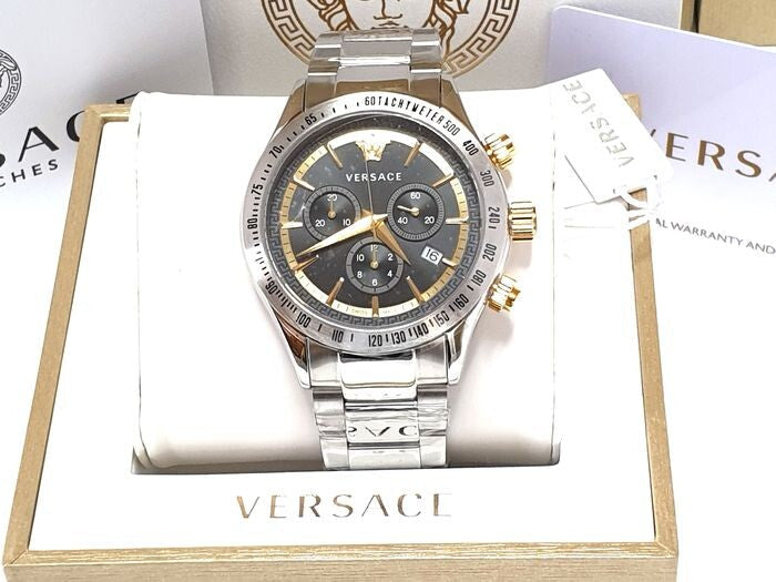 Versace Classic Chronograph Quartz Black Dial Silver Steel Strap Watch For Men - VEV700419 Buy Now By Versace