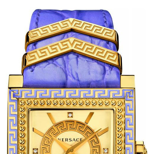 Versace Day Glam Chronograph Gold Dial Purple Leather Strap Watch for Women - VQF040015 Buy Now By Versace