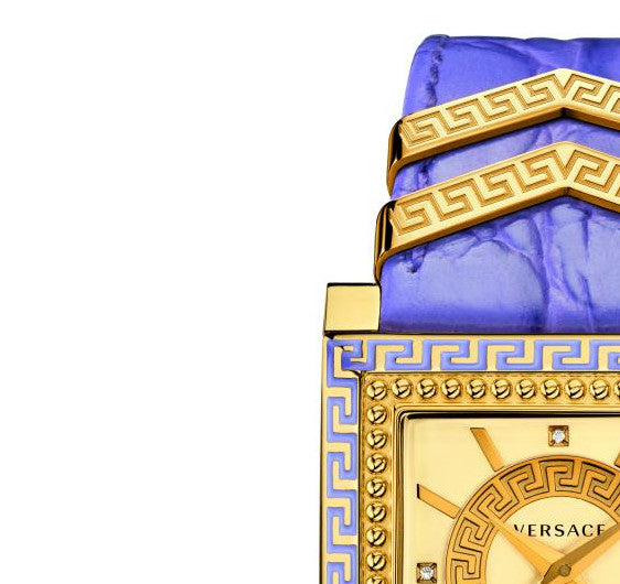 Versace Day Glam Chronograph Gold Dial Purple Leather Strap Watch for Women - VQF040015 Buy Now By Versace