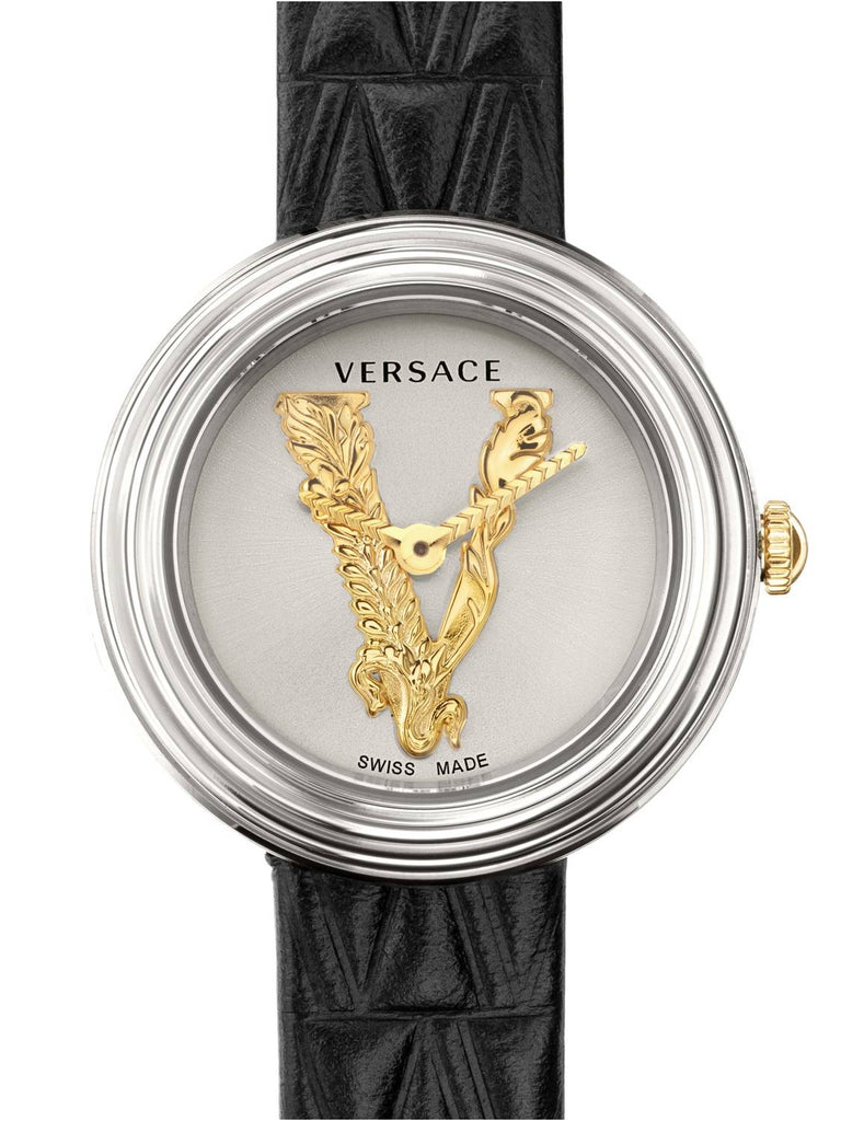 Versace Virtus Quartz White Dial Black Leather Strap Watch For Women - VET300421 Buy Now By Versace