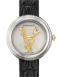 Versace Virtus Quartz White Dial Black Leather Strap Watch For Women - VET300421 Buy Now By Versace
