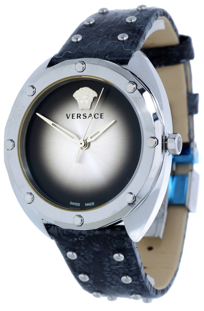 Versace Shadov Quartz Silver Dial Black Snake Leather Strap Watch for Women - VEBM00118 Buy Now By Versace