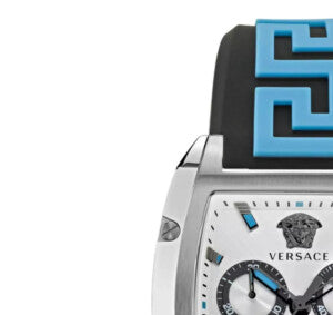 Versace Dominus Chronograph Silver Dial Black Rubber Strap Watch For Men - VE6H00123 Buy Now By Versace