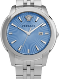 Versace V-Urban Light Blue Dial Silver Steel Strap Watch for Men - VELQ00419 Buy Now By Versace