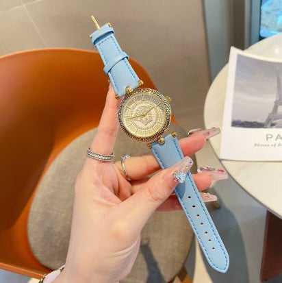 Versace V-Motif Grey Dial Blue Leather Strap Watch for Women - VERE00318 Buy Now By Versace