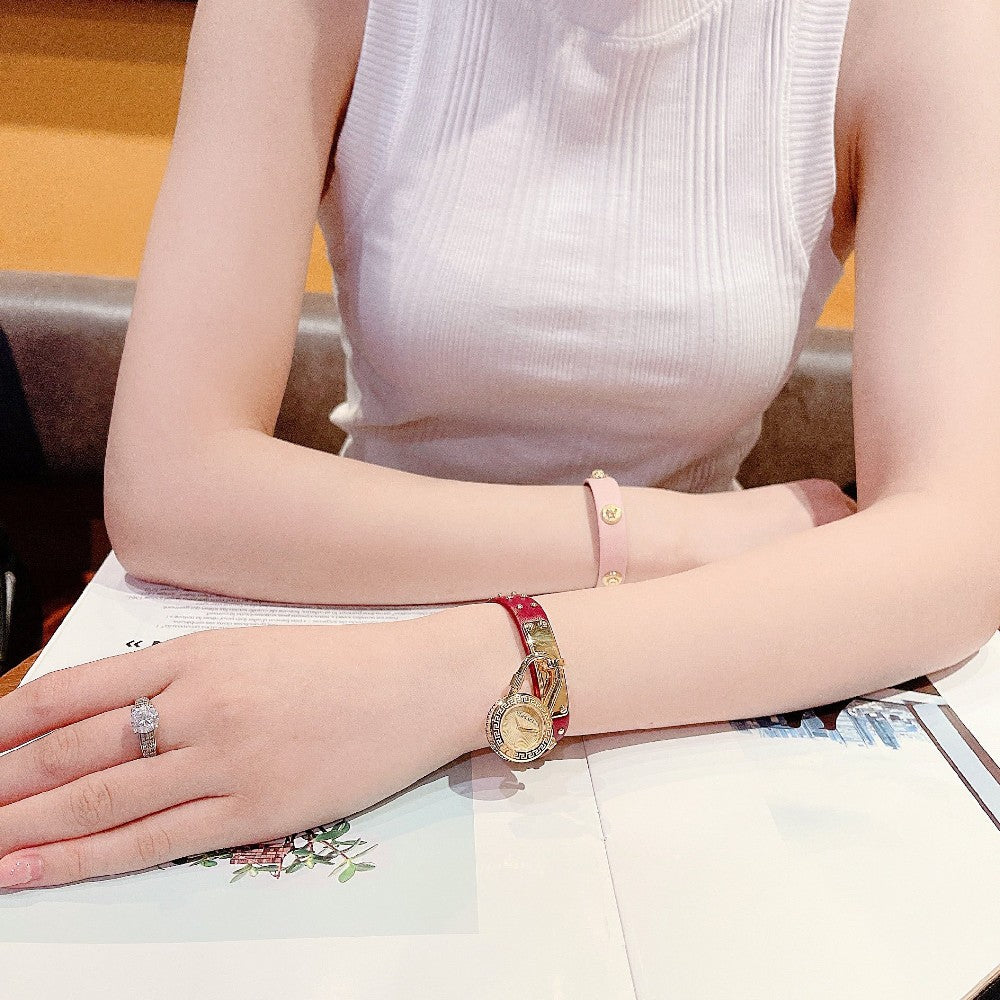 Versace Medusa Lock Icon Gold Dial Red Leather Strap Watch for Women - VEDW00319 Buy Now By Versace