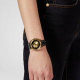 Versace Shadov Quartz Gold Dial Black Leather Strap Watch for Women - VEBM00318 Buy Now By Versace