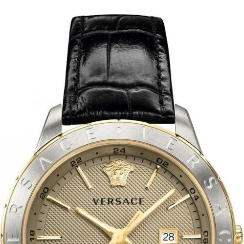 Versace Univers Beige Dial Black Leather Strap Watch for Men - VEBK00218 Buy Now By Versace