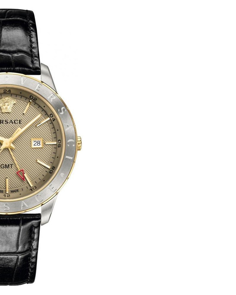 Versace Univers Beige Dial Black Leather Strap Watch for Men - VEBK00218 Buy Now By Versace